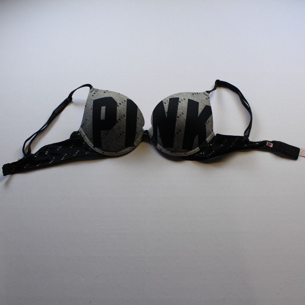 Victoria's Secret PINK Wear Everywhere Push-Up Bra 34B Black Gray
